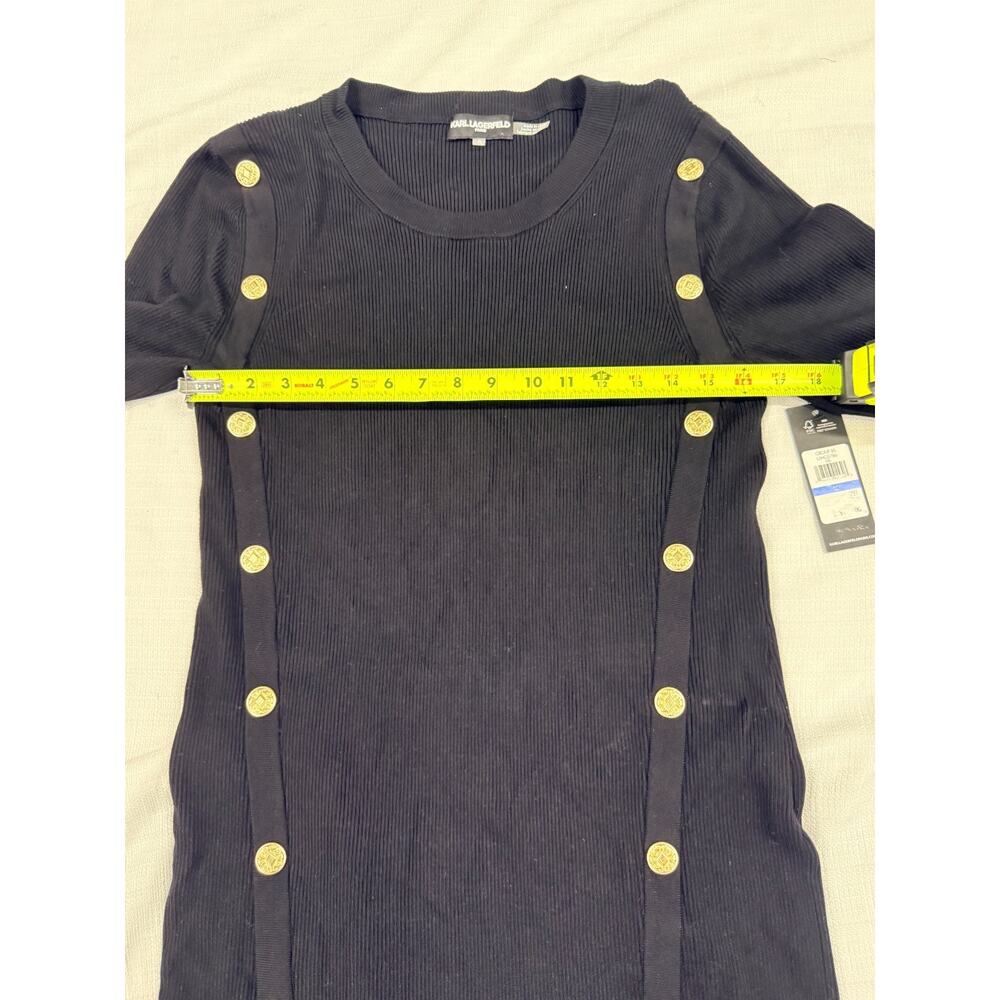 NWT Karl Lagerfeld Paris XL Black Ribbed Sweater Dress Gold Button Trim Midi - Picture 8 of 9
